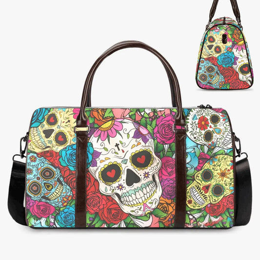 Mexican skull Canvas Weekend Travel Bag, candy skull Hospital Bag, duffel bag, floral skull Overnight Bag cinco de mayo skull weekend bag