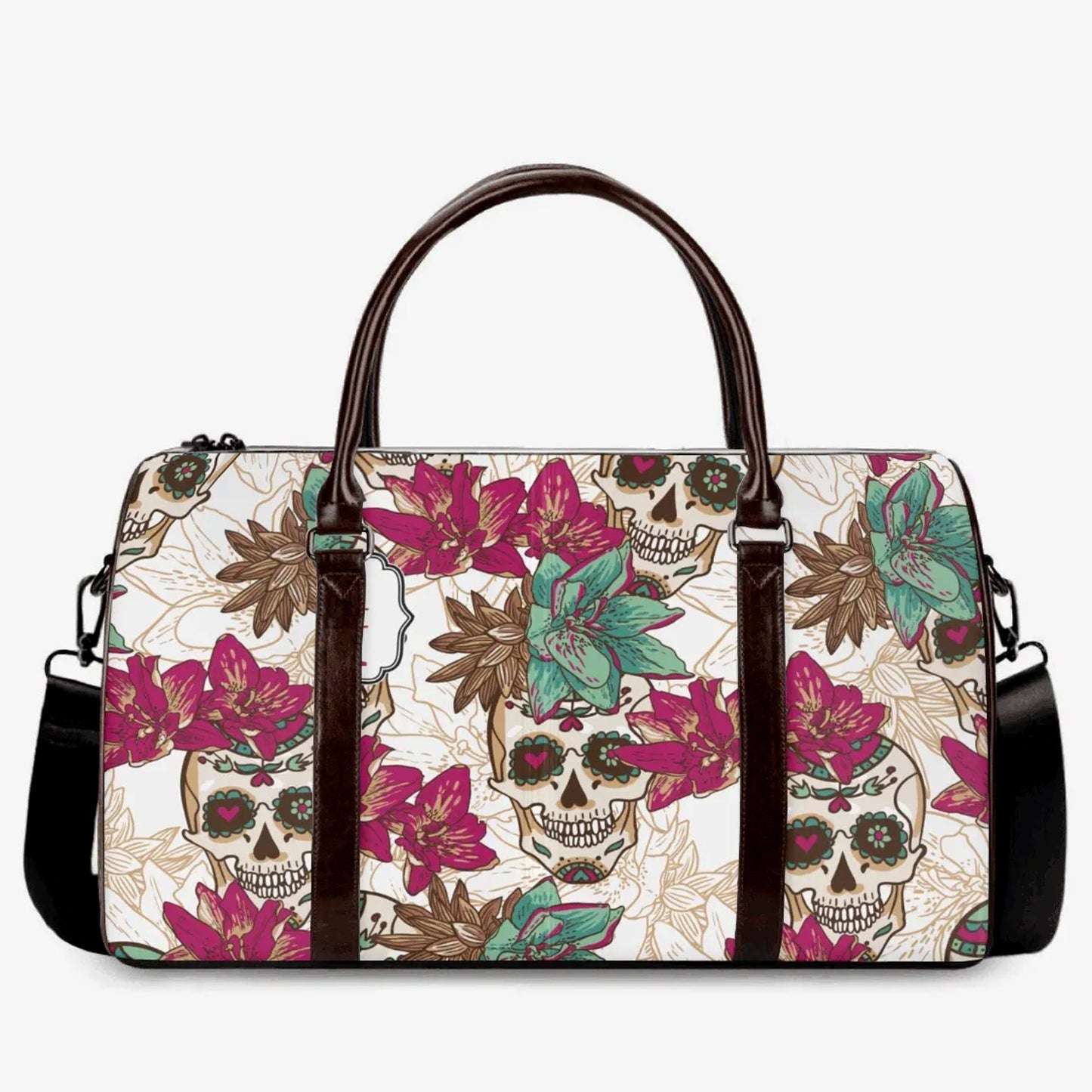 Floral skull Canvas Weekend Travel Bag, calaveras skull duffel bag, sugar skull large travel bag dia de los muertos skull travel bag handbag