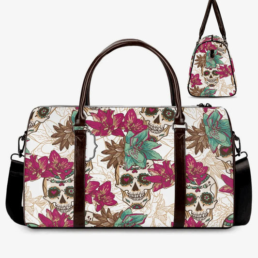 Floral skull Canvas Weekend Travel Bag, calaveras skull duffel bag, sugar skull large travel bag dia de los muertos skull travel bag handbag