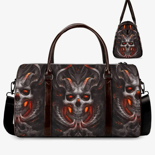 Skull weekender bags, evil large travel bag, death skull Carry On Bag horror travel bag punisher skull weekender bags, skull in fire handbag