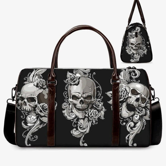 Flame skull Overnight Bag, evil Overnight Bag, goth duffel bag, flaming skull Hospital Bag, biker skull shoulder bag, skull shoulder bag