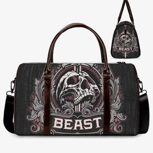 Gothic skull large travel bag, flower skull duffel bag, skeleton travel bag, flame skull weekender bags skull weekender bags, rose skull bag