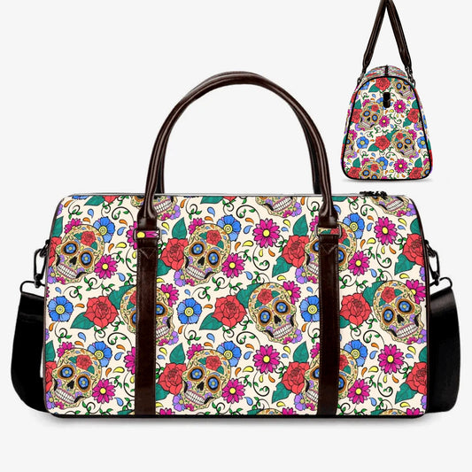 Floral sugar skull Vacation Holidays Travel Bag, candy skull handbag, floral skull Overnight Bag floral sugar skull large travel bag handbag