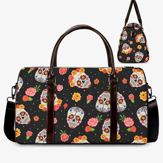 Candy skull monogrammed bag, calaveras skull large travel bag, sugar skull girl Carry on Weekender Overnight Bag, candy skull Overnight Bag