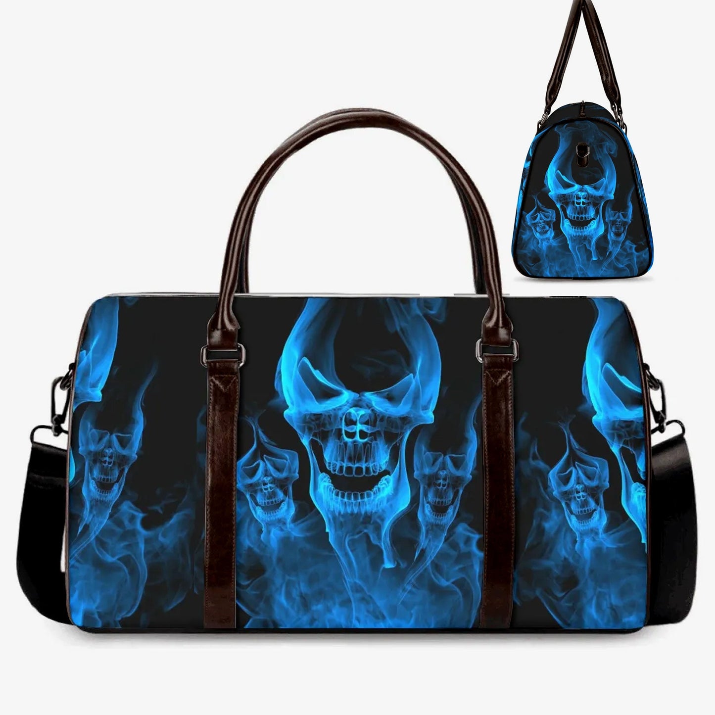 Horror Overnight Bag, flame skull Carry On Bag, death skull monogrammed bag, biker skull weekender bags, biker skull Carry On Bag, skull bag