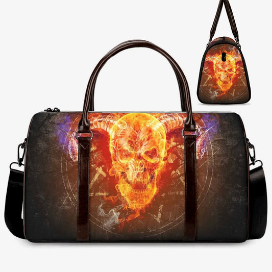Skull Carry On Bag, gothic skull large travel bag, evil Canvas Weekend Travel Bag, goth shoulder bag, biker skull Overnight Bag, death skull