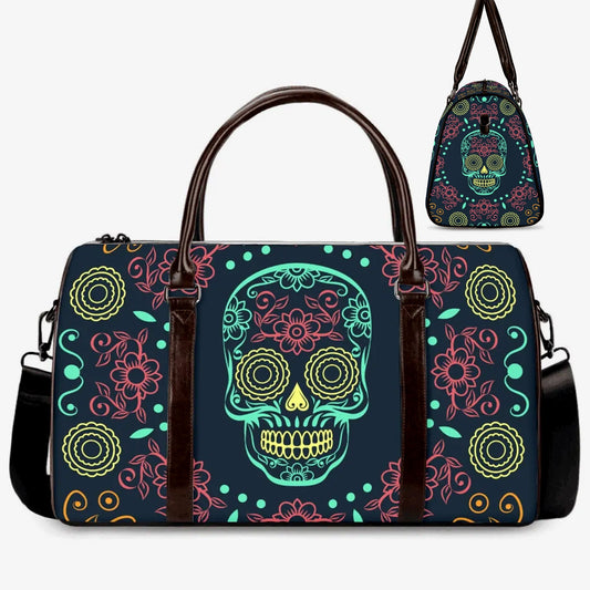 Day of the dead weekender bags, floral skull monogrammed bag, mexican skull Carry On Bag, cinco de mayo skull large travel bag shoulder bag