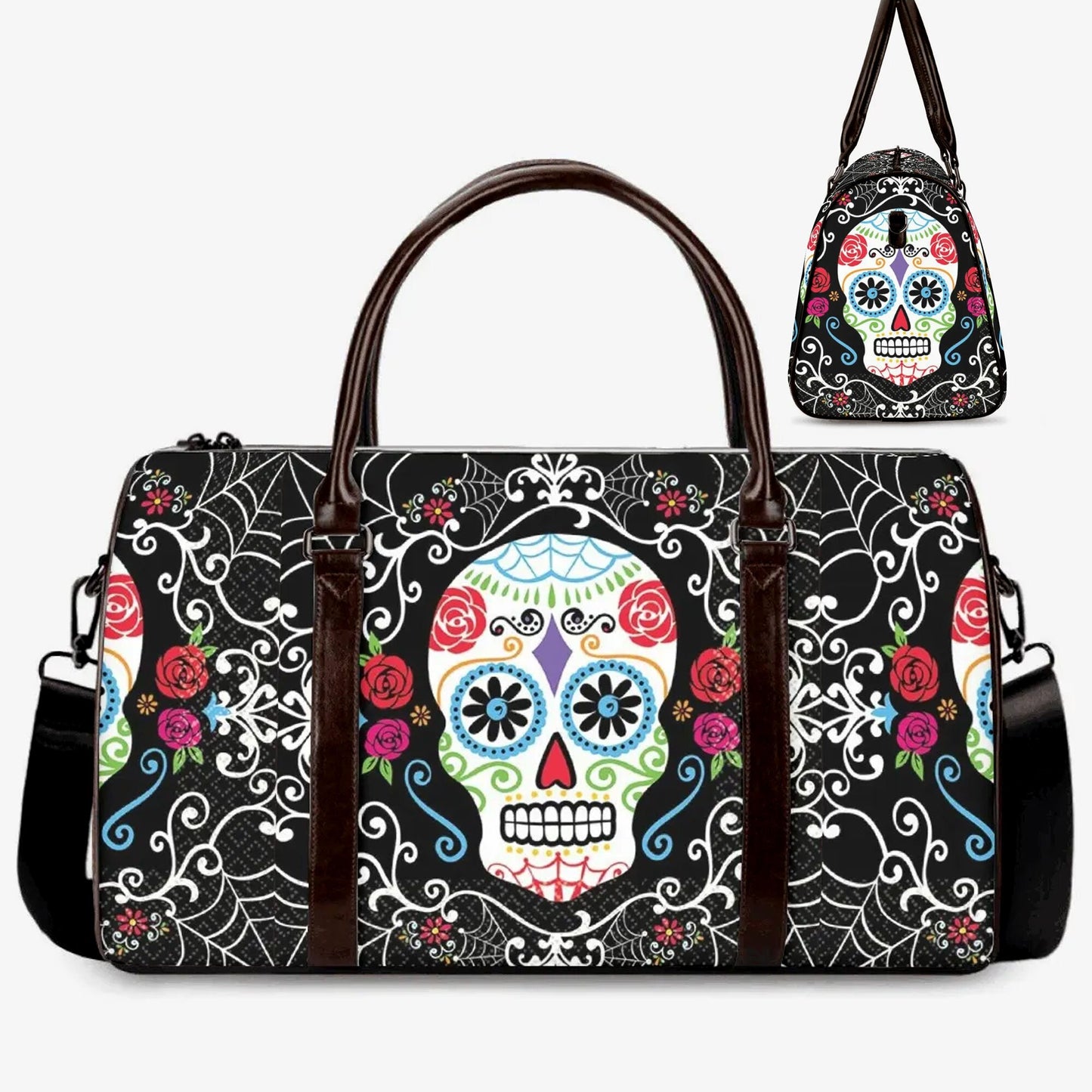 Mexican skull monogrammed bag, sugar skull girl duffel bag, mexico large travel bag, floral skull Carry on Weekender Overnight Bag handbag