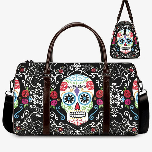 Mexican skull monogrammed bag, sugar skull girl duffel bag, mexico large travel bag, floral skull Carry on Weekender Overnight Bag handbag