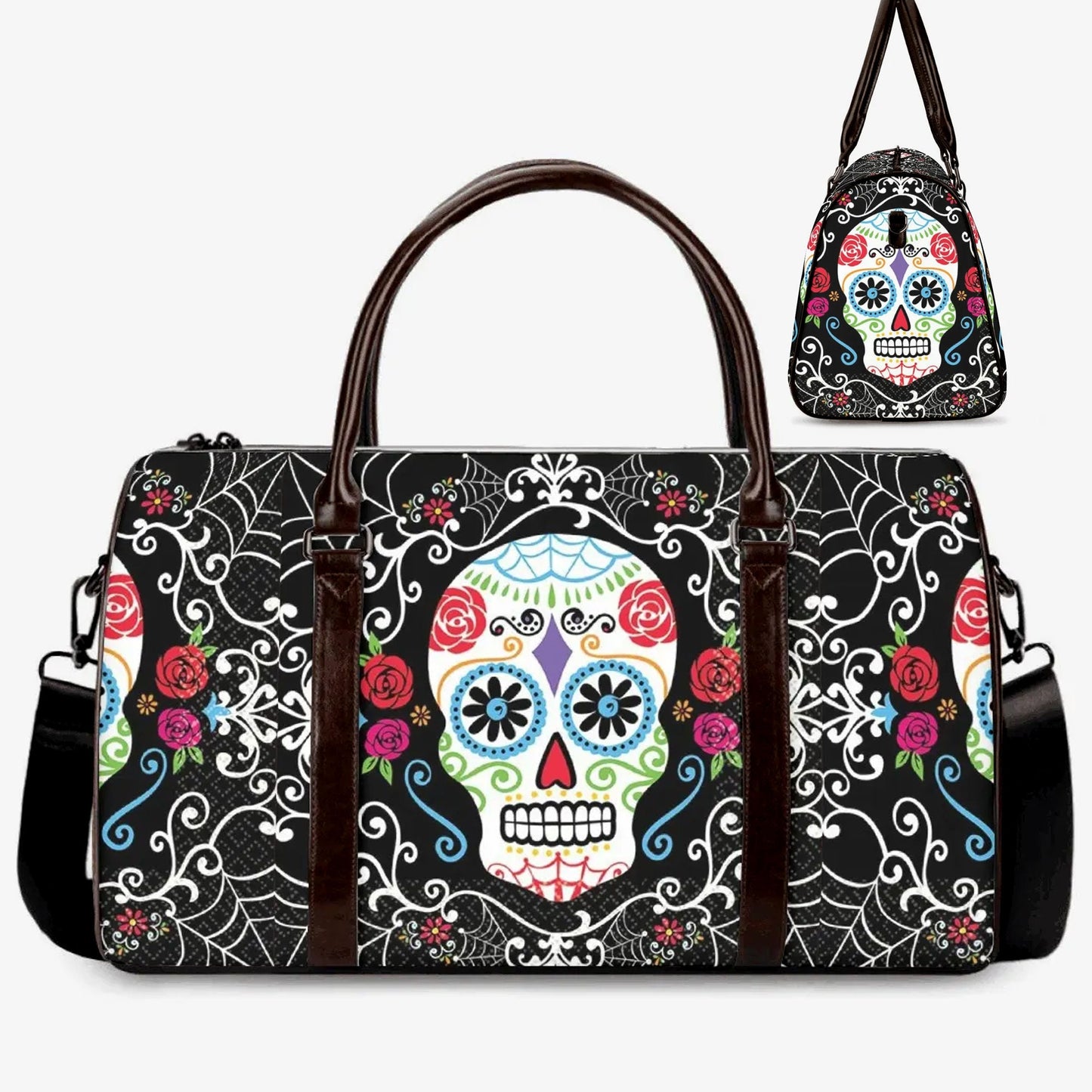 Mexican skull monogrammed bag, sugar skull girl duffel bag, mexico large travel bag, floral skull Carry on Weekender Overnight Bag handbag