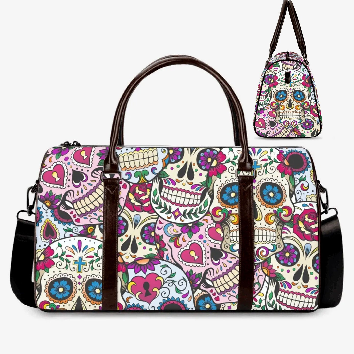 Floral sugar skull Carry on Weekender Overnight Bag, dia de los muertos skull Overnight Bag, day of the dead monogrammed bag sugar skull bag
