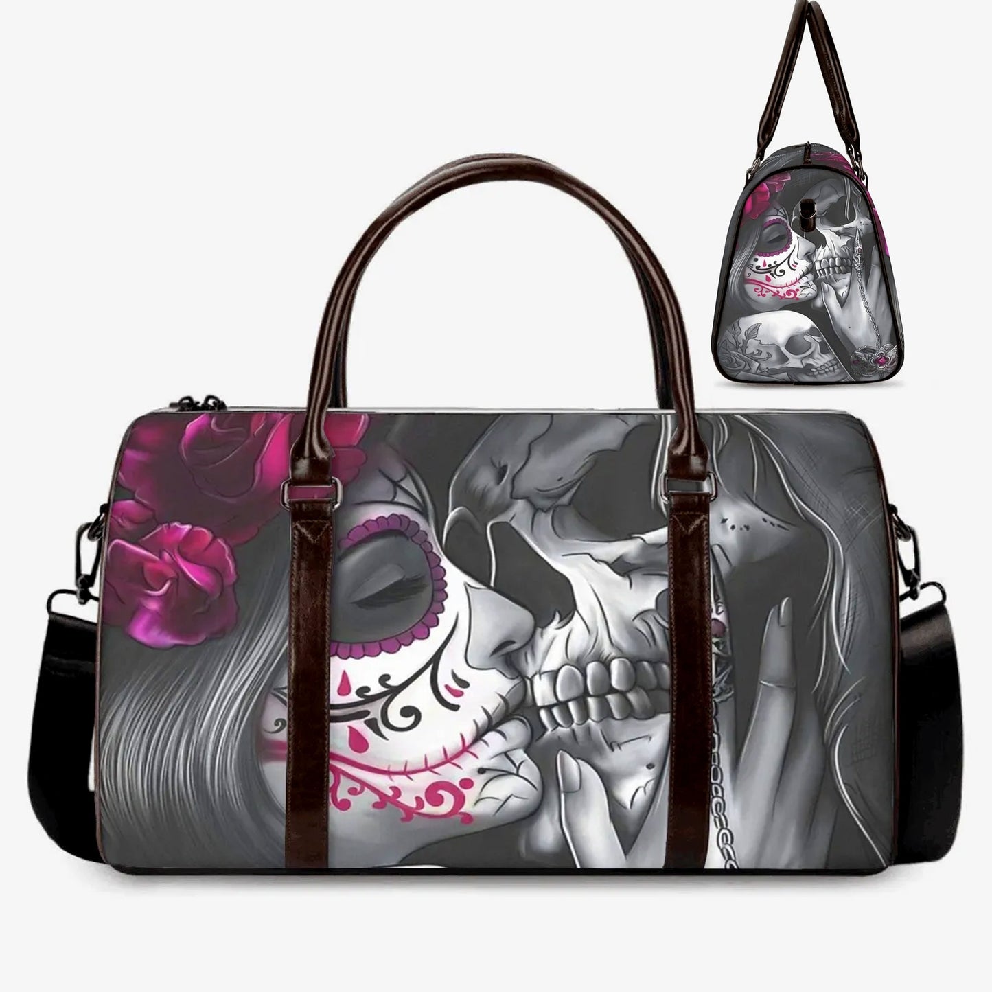 Sugar skull shoulder bag, cinco de mayo skull Overnight Bag, day of the dead handbag, floral sugar skull travel bag, floral skull duffel bag
