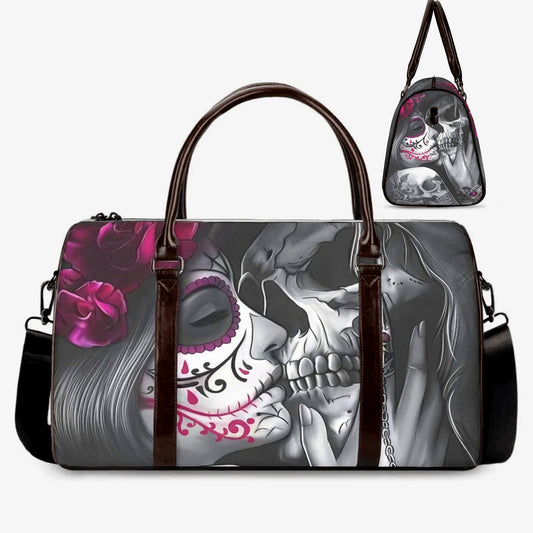 Sugar skull shoulder bag, cinco de mayo skull Overnight Bag, day of the dead handbag, floral sugar skull travel bag, floral skull duffel bag
