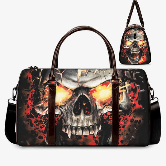 Flame skull duffel bag, biker skull Vacation Holidays Travel Bag, evil Vacation Holidays Travel Bag, rose skull Overnight Bag, goth shoulder