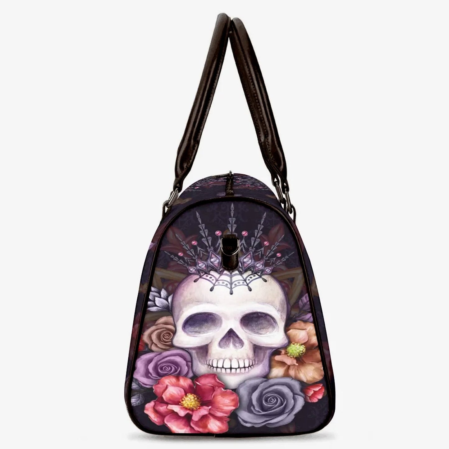Floral skull duffel bag, flaming skull large travel bag skull in fire Overnight Bag flower skull Overnight Bag motorcycle skull shoulder bag