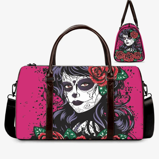 Sugar skull Vacation Holidays Travel Bag, cinco de mayo skull large travel bag, floral skull duffel bag, floral skull shoulder bag handbag