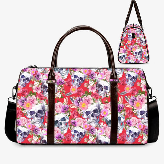 Floral skull travel bag, horror monogrammed bag, flaming skull Carry On Bag, flame skull Carry On Bag biker skull monogrammed bag gothic bag