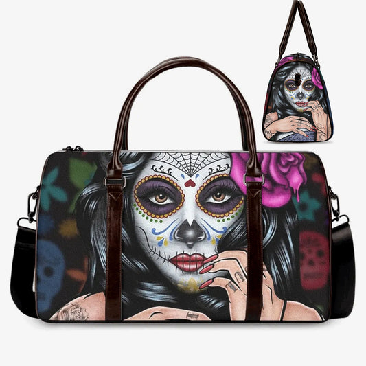 Sugar skull travel bag, day of the dead shoulder bag, floral skull Canvas Weekend Travel Bag floral sugar skull monogrammed bag shoulder bag