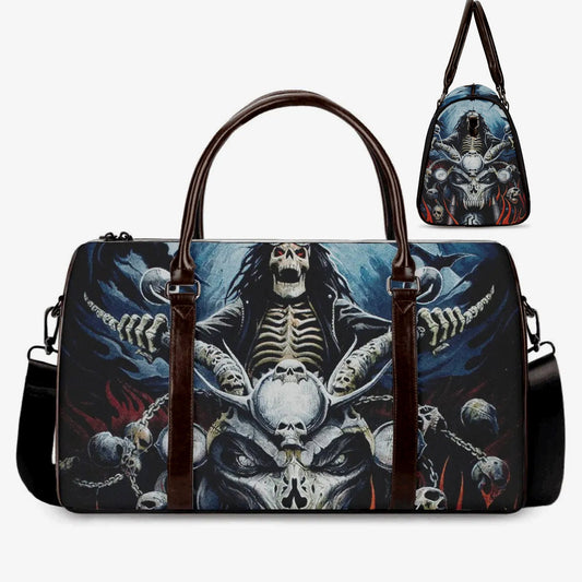 Biker monogrammed bag, skeleton duffel bag, flaming skull monogrammed bag, rose skull weekender bags, horror Canvas Weekender Travel Bags