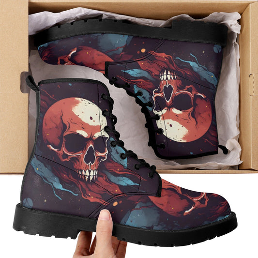 Goth unisex shoes, evil waterproof shoes, skull in fire shoes, rose skull boots for men women, flame skull ankle Boots, death skull shoes