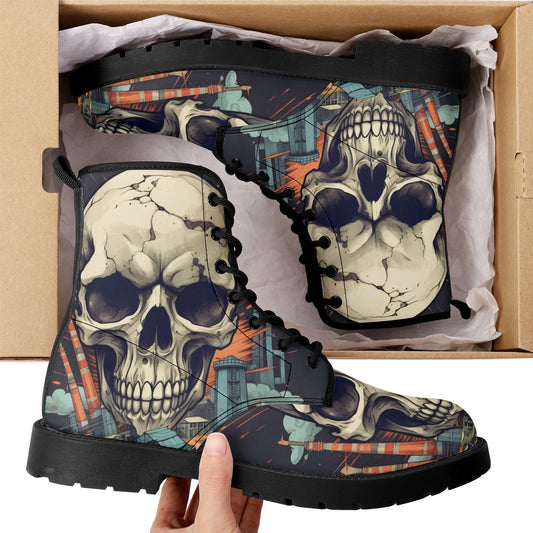 Skeleton waterproof Lace Up Anti-Slip platform nooties, grim reaper combat boots, gothic skull ankle Boots, flower skull boots, halloween