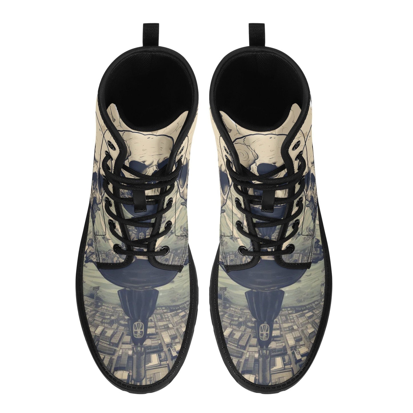 Evil unisex shoes, goth waterproof boot, flower skull waterproof Lace Up Anti-Slip platform nooties, skull in fire waterproof boot shoes