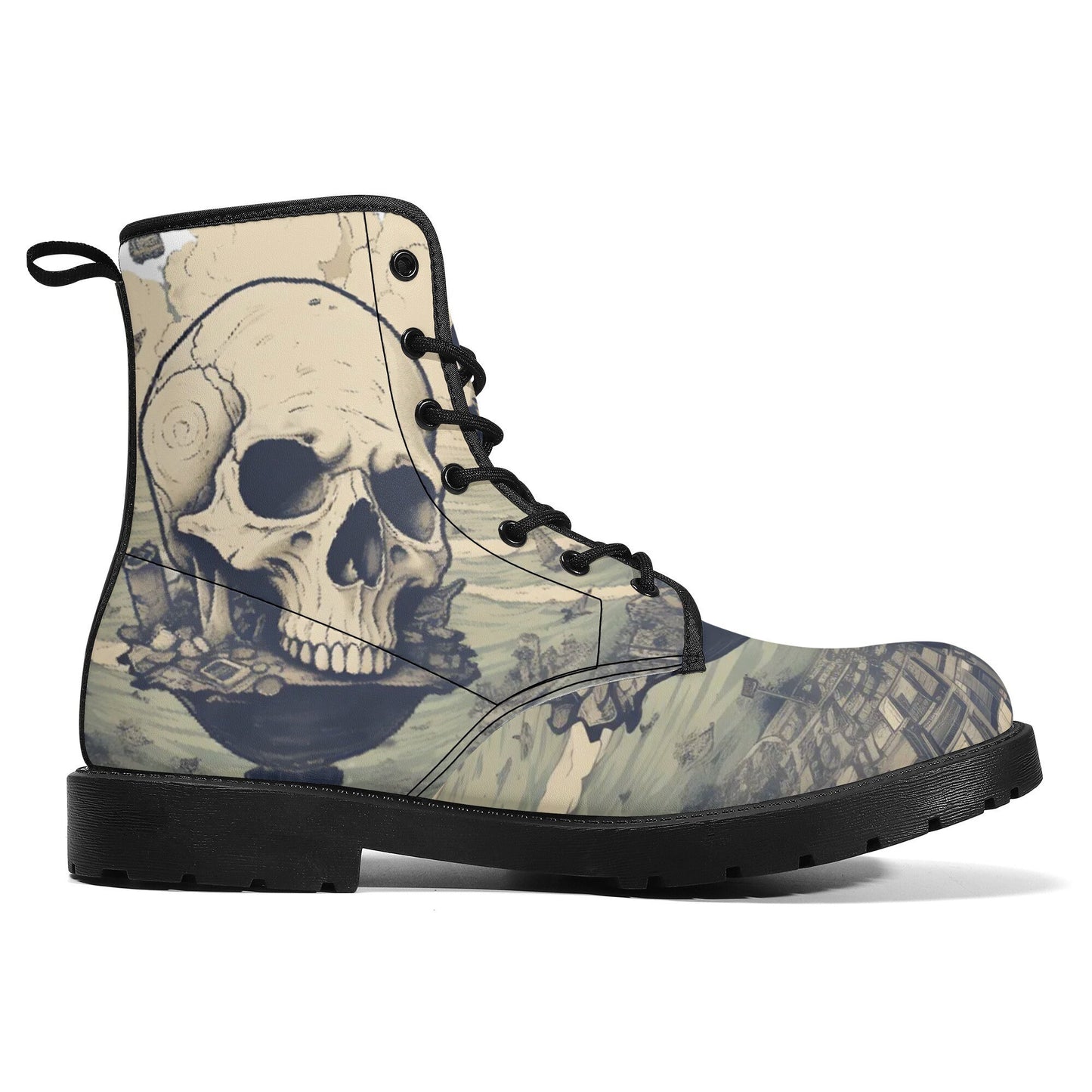 Evil unisex shoes, goth waterproof boot, flower skull waterproof Lace Up Anti-Slip platform nooties, skull in fire waterproof boot shoes