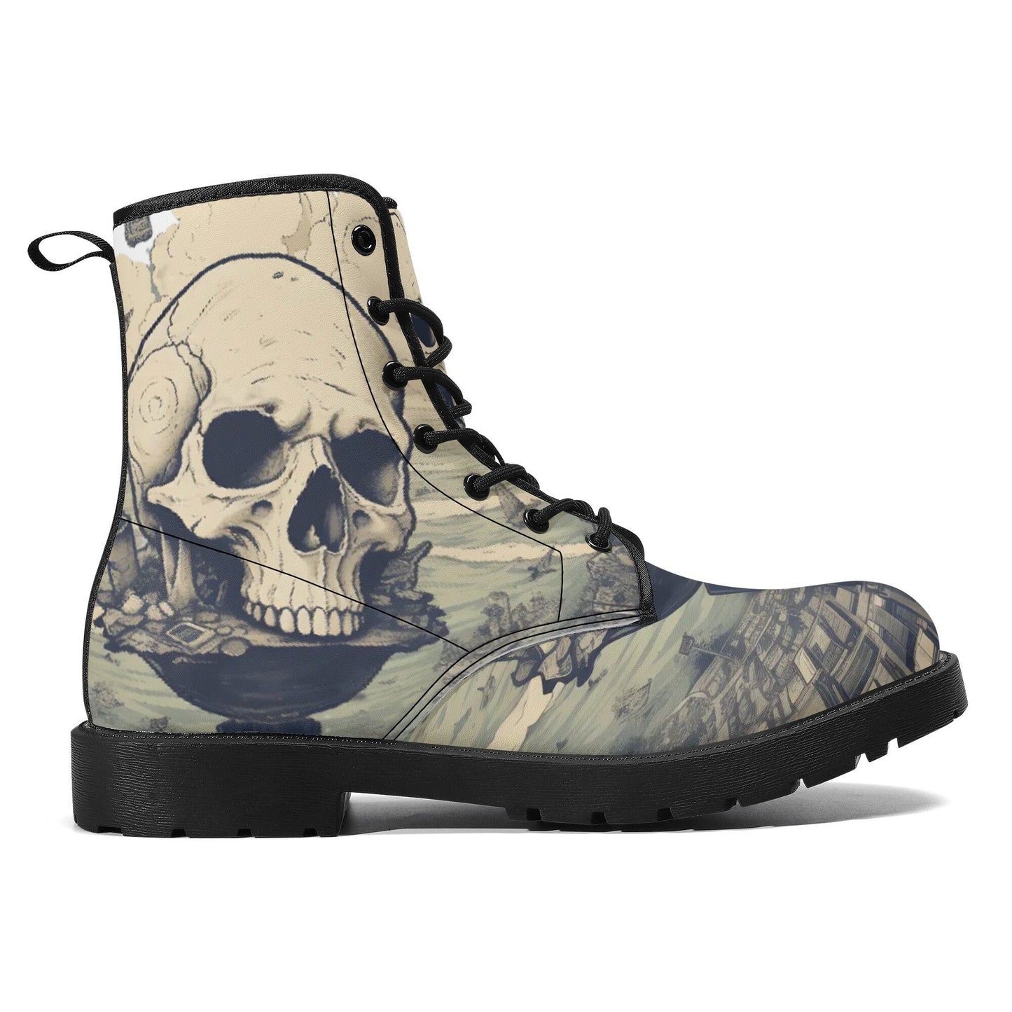 Evil unisex shoes, goth waterproof boot, flower skull waterproof Lace Up Anti-Slip platform nooties, skull in fire waterproof boot shoes