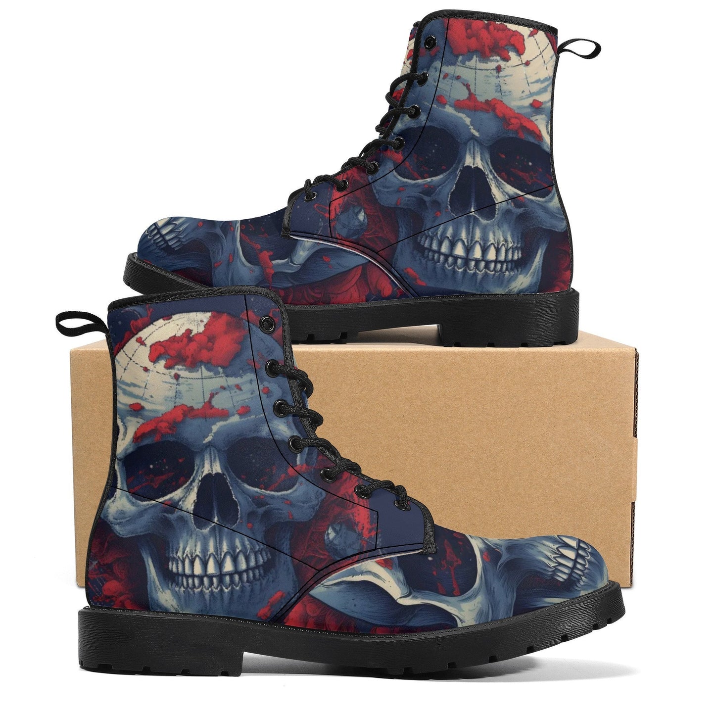 Flaming skull men women boots, skeleton waterproof Lace Up Anti-Slip platform nooties, skeleton combat boots flower skull unisex boots shoes