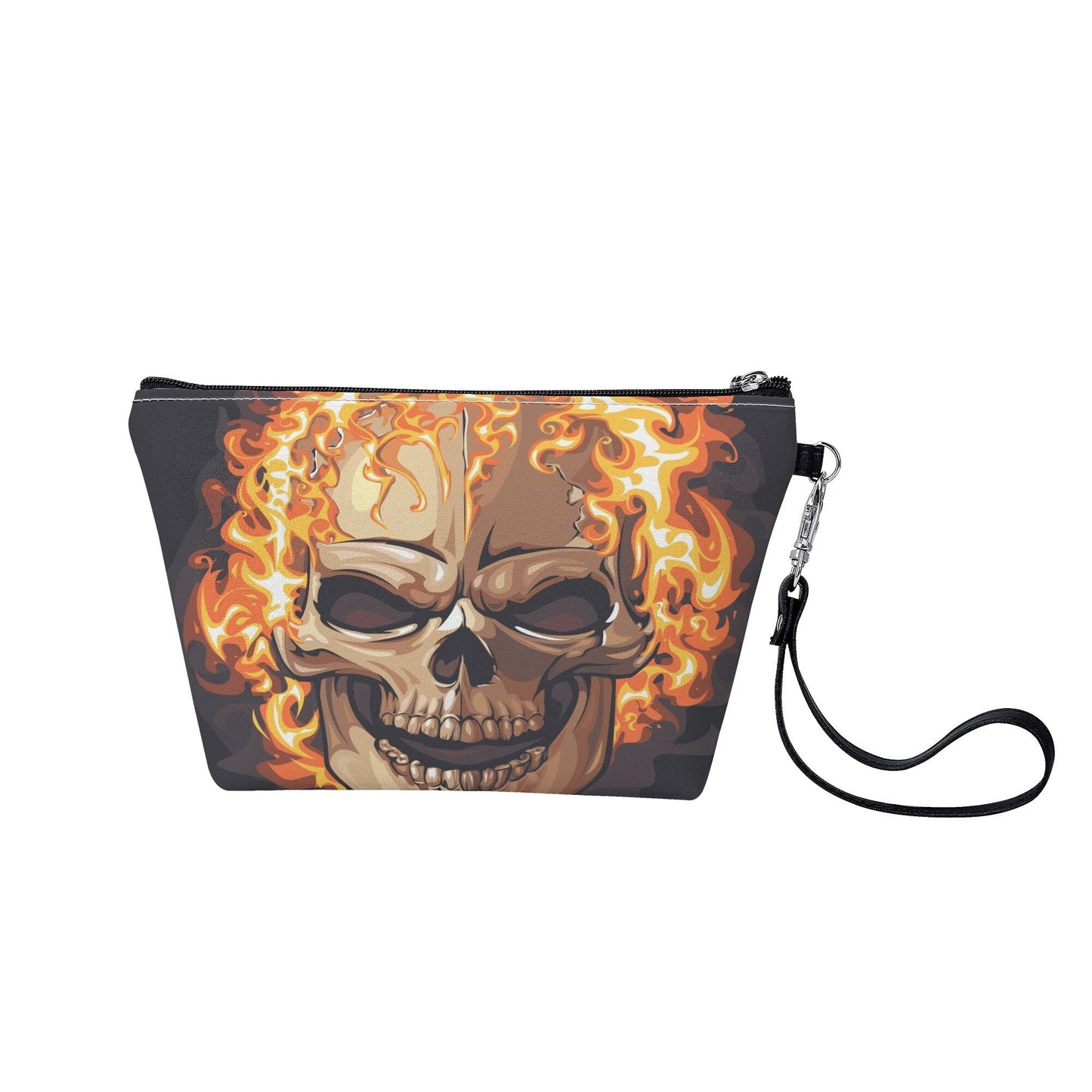 Horror long wallet, flame skull long wallet, goth crossbody bag, gothic skull bag with shoulder strap, flame skull tote bag flame skull bag