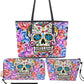 Dia de los muertos skull cosmetic wallet, sugar skull girl shoulder bag, cinco de mayo skull long wallet day of the dead long wallet bag set