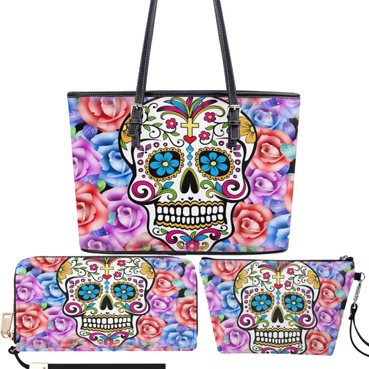 Dia de los muertos skull cosmetic wallet, sugar skull girl shoulder bag, cinco de mayo skull long wallet day of the dead long wallet bag set