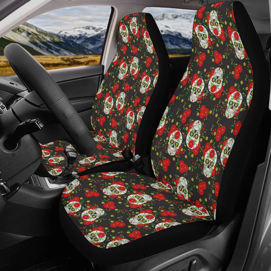 Rose skull rug for car, halloween car seat cover, christmas skull car seat cover full set, horror mat for car, skull rug for car, horror mat