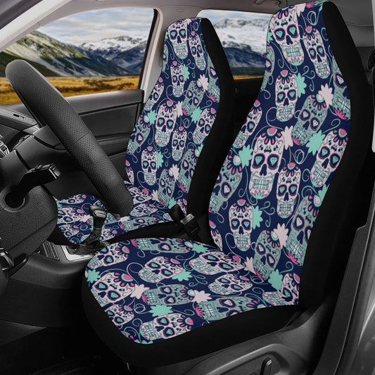 Floral sugar skull cover cushion accessories for Cars, floral sugar skull car floor mat, sugar skull girl car seat cushion cover car mat set