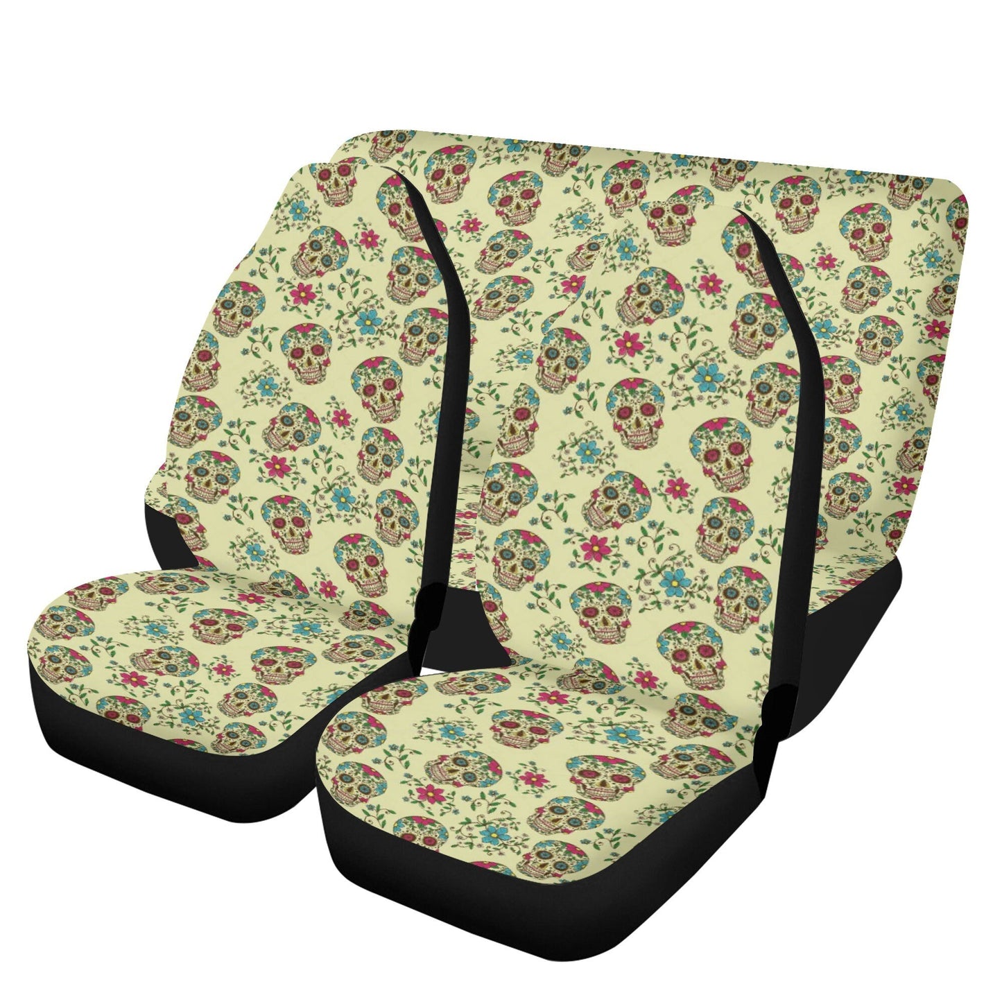 Floral sugar skull truck seat cover, mexican skull rug for car, day of the dead seat cover for car, day of the dead car seat cushion covers