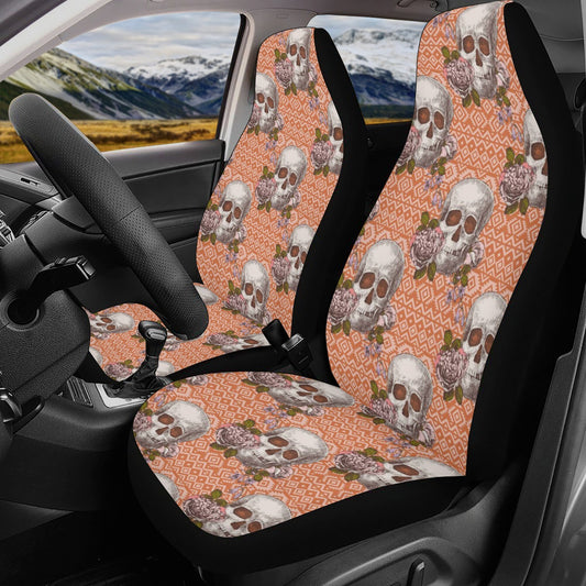 Flower skull seat cover for truck, flower skull car mat flooring, flower skull car protector, skull rug mat for car christmas skull seat mat