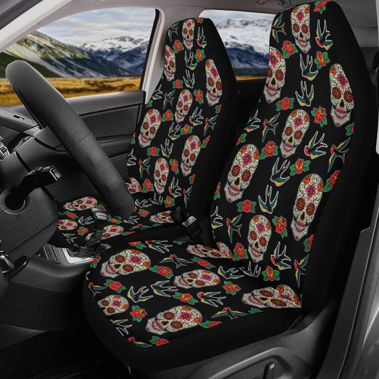 Mexico car protector, floral sugar skull mat for car, calaveras skull seat cover for truck, floral skull car seat cover full set car mat set
