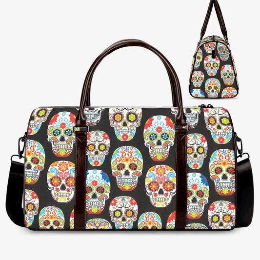 Mexico handbag, floral skull shoulder bag, sugar skull girl shoulder bag, day of the dead shoulder bag, mexican skull Overnight Bag handbag