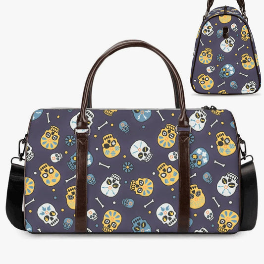 Halloween shoulder bag, goth Hospital Bag, punisher skull Vacation Holidays Travel Bag, flaming skull Overnight Bag motorcycle skull handbag