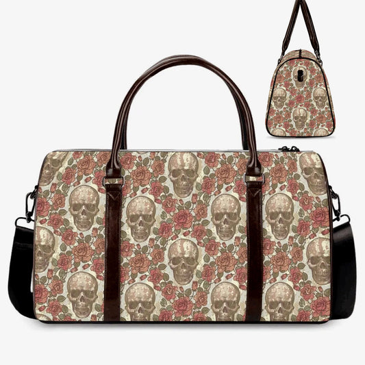 Halloween duffel bag, biker skull Overnight Bag, skull in fire monogrammed bag, horror Vacation Holidays Travel Bag, rose skull handbag bag