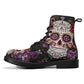 Floral skull fashion leather boots, floral sugar skull waterproof Lace Up Anti-Slip platform nooties candy skull fashion leather boots shoes