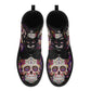 Floral skull fashion leather boots, floral sugar skull waterproof Lace Up Anti-Slip platform nooties candy skull fashion leather boots shoes