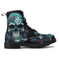 Goth waterproof boot, death skull shoes, biker skull ankle booties, gothic skull fashion leather boots, floral skull boots, goth shoes boots