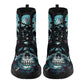 Goth waterproof boot, death skull shoes, biker skull ankle booties, gothic skull fashion leather boots, floral skull boots, goth shoes boots