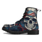 Grim reaper ankle Boots, punisher skull boots for men women, skull in fire unisex shoes, flower skull men women shoes, skeleton gothic boots