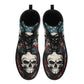 Skull waterproof shoes, biker skull unisex shoes, skull ankle booties, skull in fire ankle booties gothic skull unisex shoes halloween boots