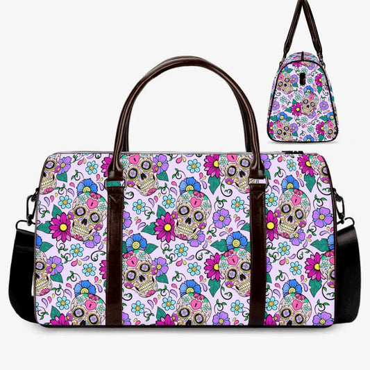 Day of the dead Overnight Bag, floral skull weekender bags, mexican skull Vacation Holidays Travel Bag candy skull Hospital Bag shoulder bag