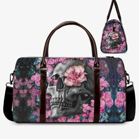 Evil duffel bag, horror large travel bag, floral skull handbag, flaming skull Hospital Bag, grim reaper Carry On Bag, skull shoulder bags