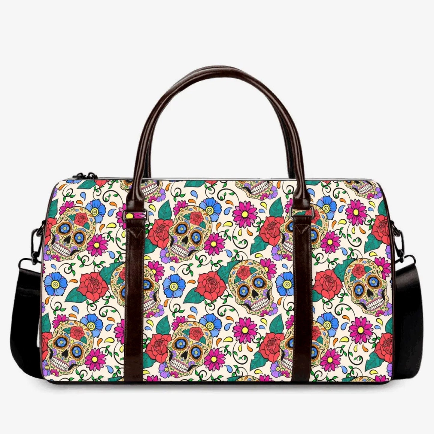 Floral sugar skull Vacation Holidays Travel Bag, candy skull handbag, floral skull Overnight Bag floral sugar skull large travel bag handbag