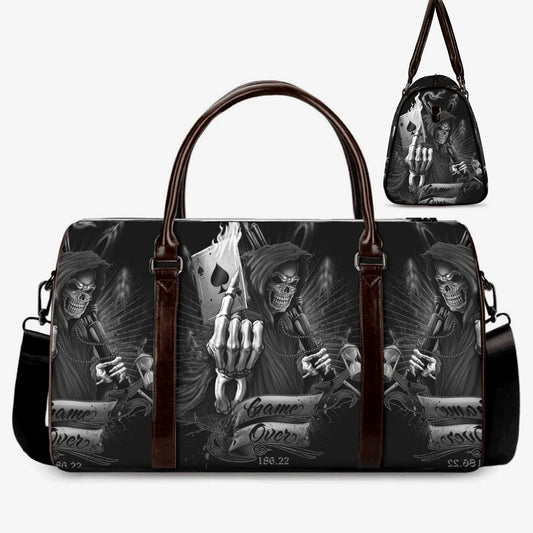 Halloween shoulder bag, death skull handbag, goth Canvas Weekend Travel Bag, skeleton handbag, floral skull Carry on Weekender Overnight Bag